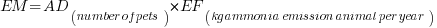 EM = AD_(number of pets) * EF_(kg ammonia emission animal per year)